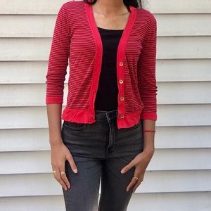 Red Striped Soft JCrew Cardigan - XS